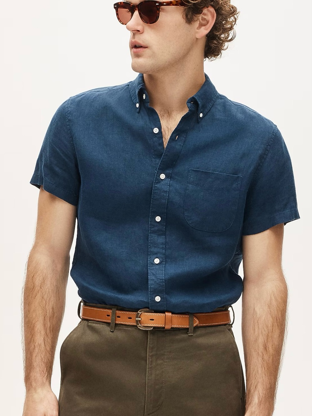 J. Crew Short-Sleeve Button-Down Shirt in Navy Blue